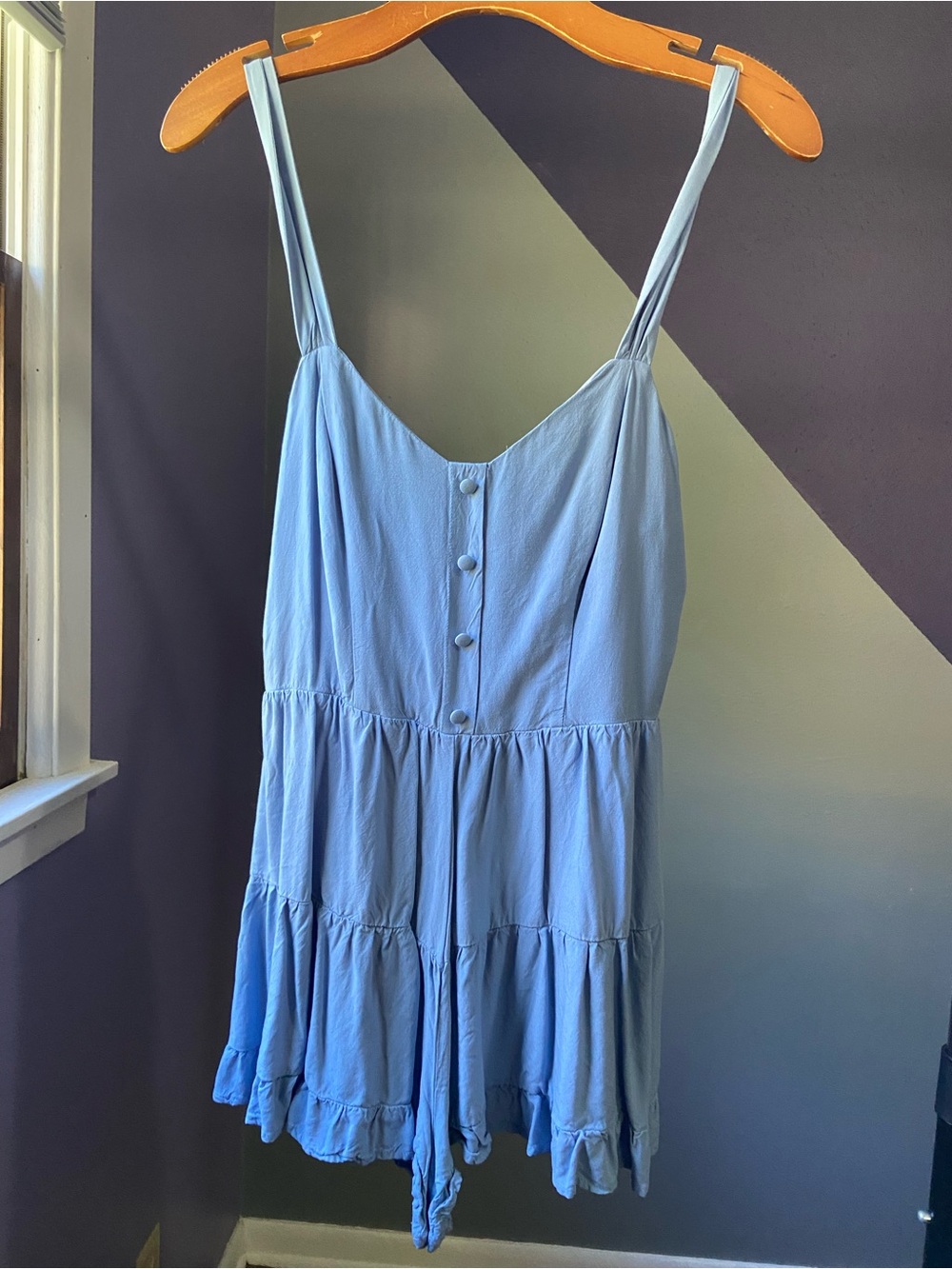 Trixxi Light Blue Spaghetti Strap Tiered Romper